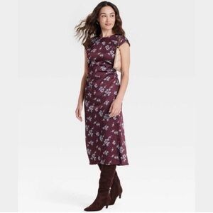 a new day Burgundy Floral Maxi Dress with Side Slit